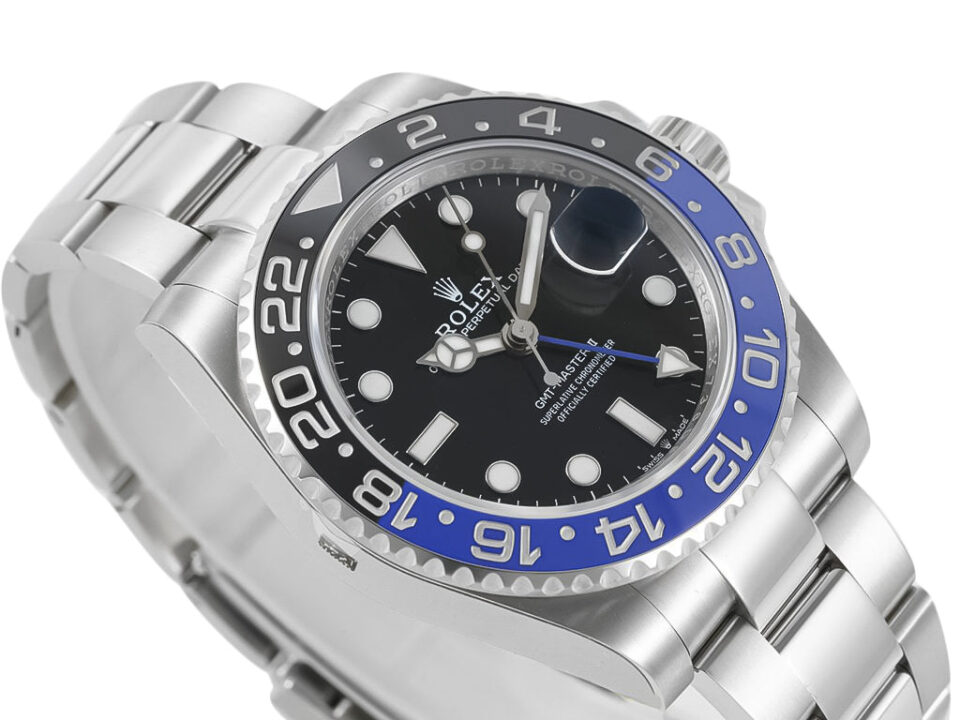 GMT-Master II Stainless Steel ‘Batman’ with a 40mm case, black dial, and blue-and-black ceramic bezel on oyster bracelet.