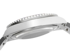 Side view of the GMT-Master II Stainless Steel ‘Pepsi’ with Blue Dial (40mm), showcasing its bezel and case design.