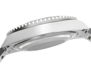 Side view of the GMT-Master II Stainless Steel watch, showcasing its 40mm case and fluted bezel in a sleek design.