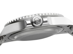 Side profile view of the GMT-Master II Stainless Steel 'Pepsi' with Meteorite Dial showcasing its crown and polished finish.
