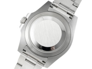 Rear view of the GMT-Master II Stainless Steel watch showcasing its brushed case back and stainless steel bracelet clasp.