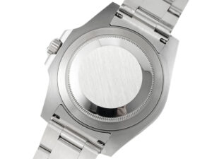 Back view of the GMT-Master II Stainless Steel 'Batman' (40mm) watch showcasing its case back & stainless steel bracelet.