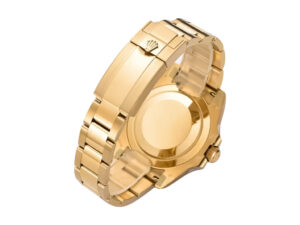 Back view of the Submariner Date Yellow Gold watch with a 40mm case, showcasing the bracelet clasp in polished yellow gold.