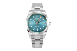 Milgauss GV Stainless Steel watch with Z-Blue dial (40mm) featuring a silver bracelet and luminescent hour markers.