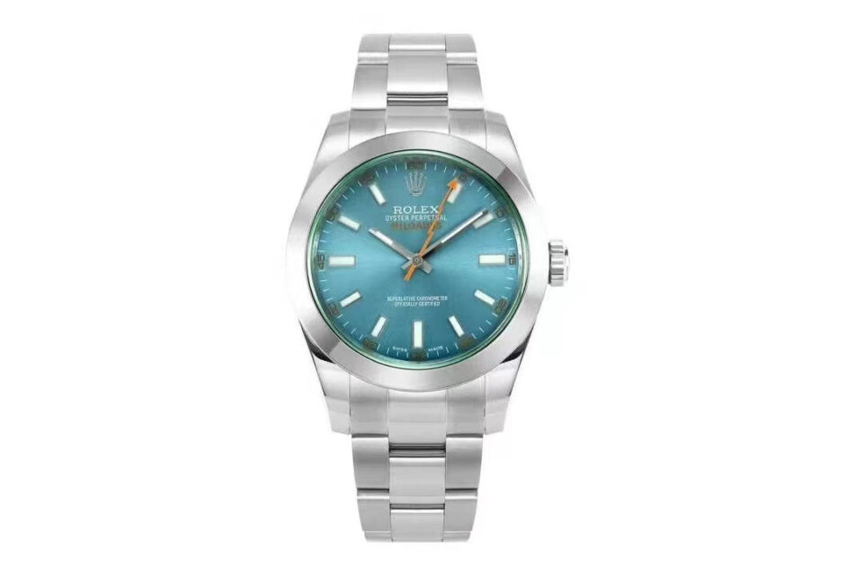 Milgauss GV Stainless Steel watch with Z-Blue dial (40mm) featuring a silver bracelet and luminescent hour markers.
