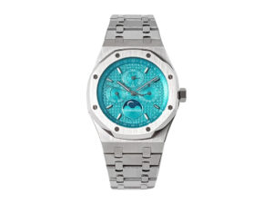 Royal Oak ‘Perpetual Calendar’ Stainless Steel UAE 41mm watch with a vibrant turquoise dial and intricate detailing.
