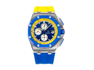 Royal Oak Offshore Chronograph Ukrainian Flag (44mm) with blue and yellow accents, steel case, and rubber strap.