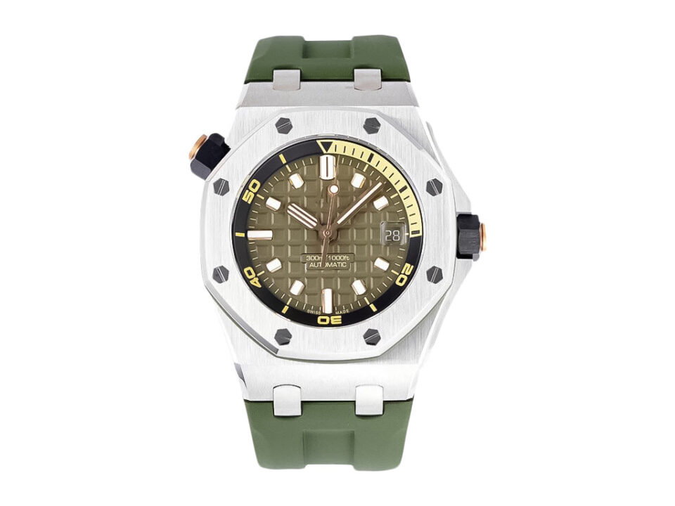 Royal Oak ‘Offshore Diver’ Stainless Steel 42mm with green dial, matching green strap, and bold luminescent markers.