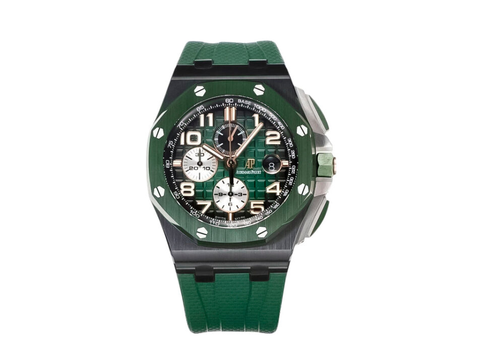 Royal Oak ‘Offshore Chronograph’ Ceramic watch with green dial, matching bezel, and a green strap (44mm).