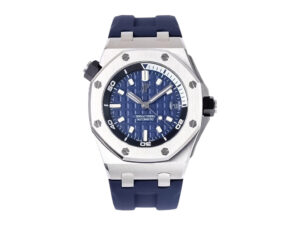 Royal Oak ‘Offshore Diver’ 42mm stainless steel watch with a blue dial and matching blue strap, displayed front-facing.