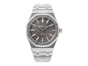 Royal Oak Stainless Steel watch with grey dial, 41mm case, and signature integrated bracelet, model 15400.