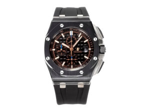 Royal Oak ‘Offshore Chronograph’ Ceramic with Black Dial (44mm) featuring a black rubber strap and detailed silver accents.