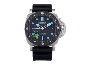 Luminor Submersible 47 3 Days Automatic watch with BMG-Tech titanium case, forged carbon bezel, and black rubber strap.