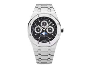 Royal Oak Perpetual Calendar Stainless Steel with Black Dial (41mm), featuring moon phase and sub-dial complications.