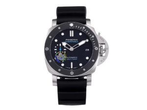 Luminor Submersible 42 3 Days Automatic watch with stainless steel case, black ceramic bezel, and black strap.
