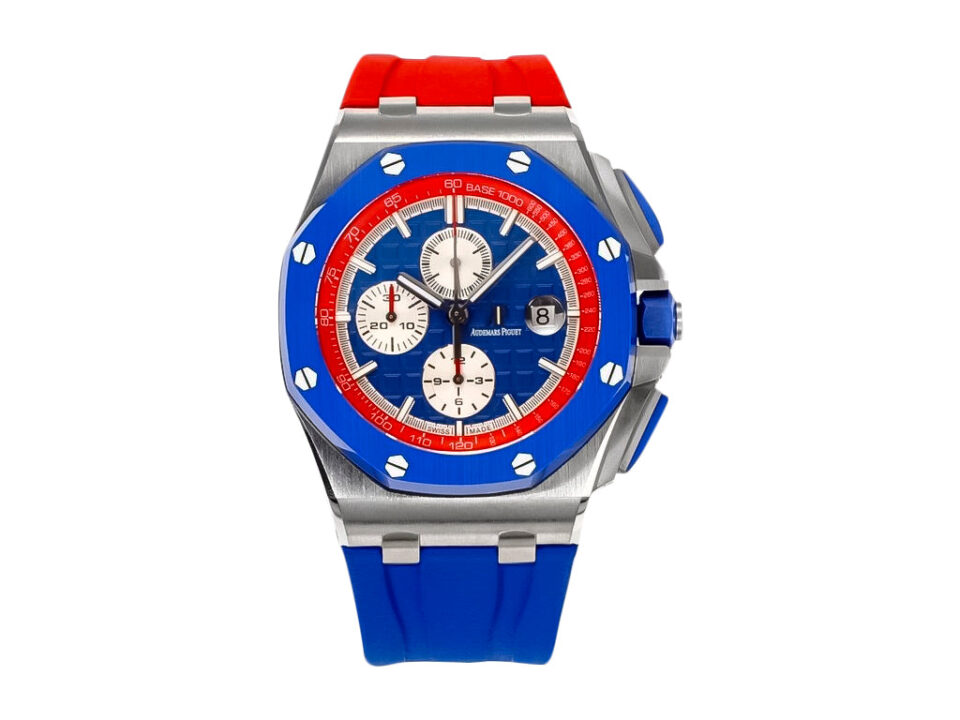 Royal Oak Offshore Chronograph 'Russian Flag' (44mm) with blue, red, and silver accents, featuring a bold design on the dial.