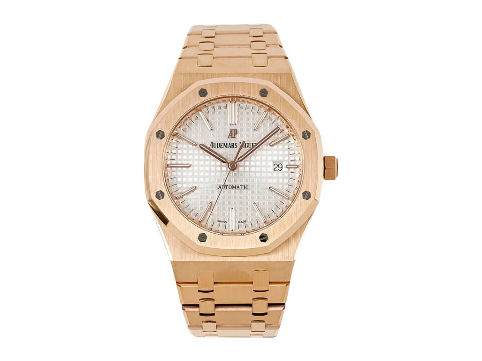 Royal Oak Pink Gold with Silver Dial (41mm) - Model 15400, featuring a luxurious pink gold case distinctive silver-tone dial.