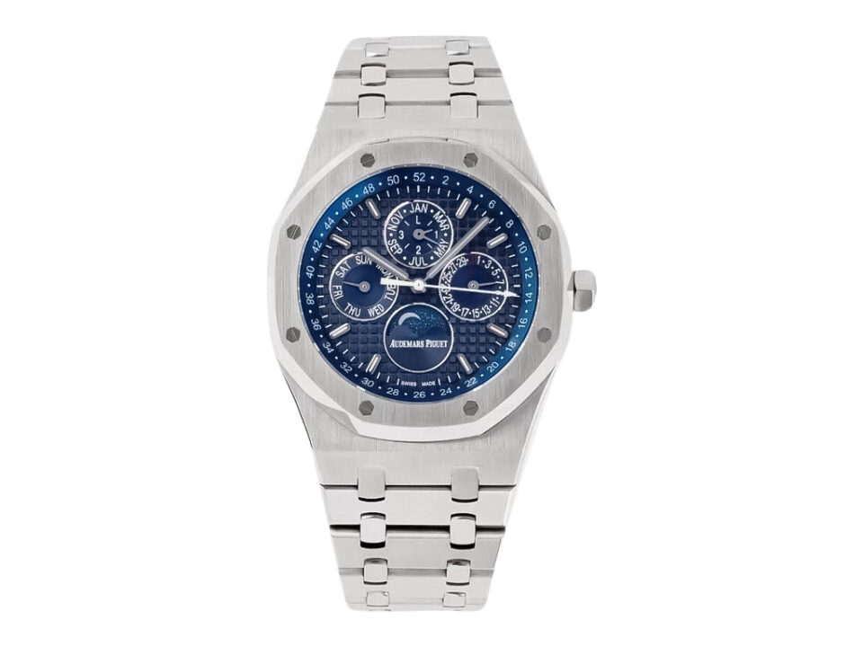 Royal Oak Perpetual Calendar Stainless Steel Watch with Blue Dial (41mm), featuring a sleek design and intricate detailing.