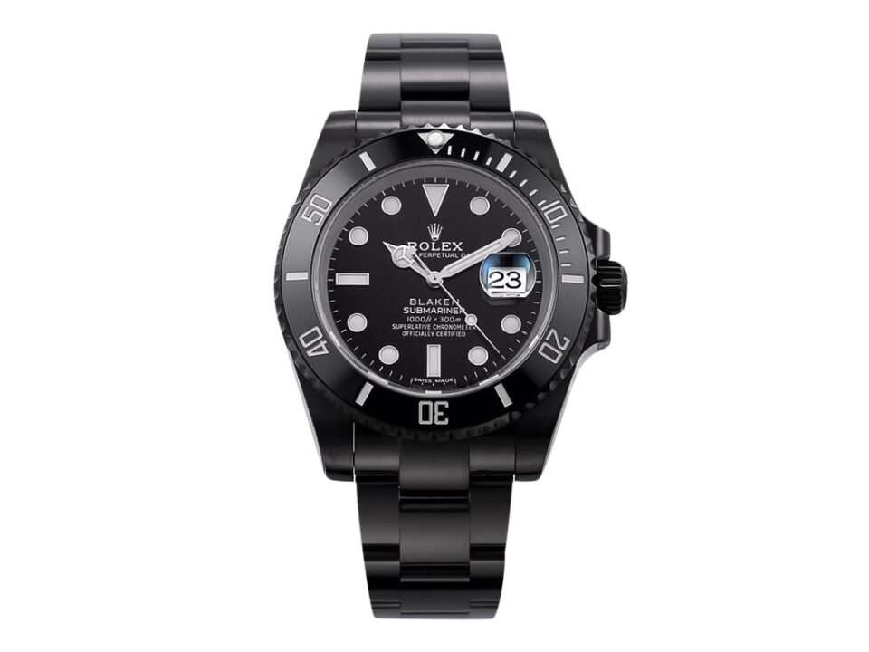 Submariner Date Stainless Steel (Blaken) with Black Dial (40mm), black bezel, luminous markers, & date display at 3 o'clock.