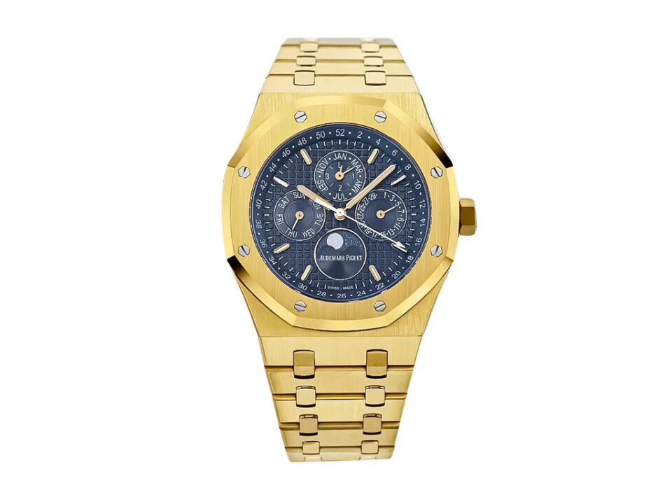 Royal Oak Perpetual Calendar Yellow Gold with Blue Dial (41mm), featuring intricate complications, a luxurious gold bracelet.
