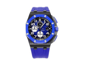 Royal Oak Offshore Chronograph with blue ceramic bezel and dial, 44mm case, blue strap, and silver-tone accents.