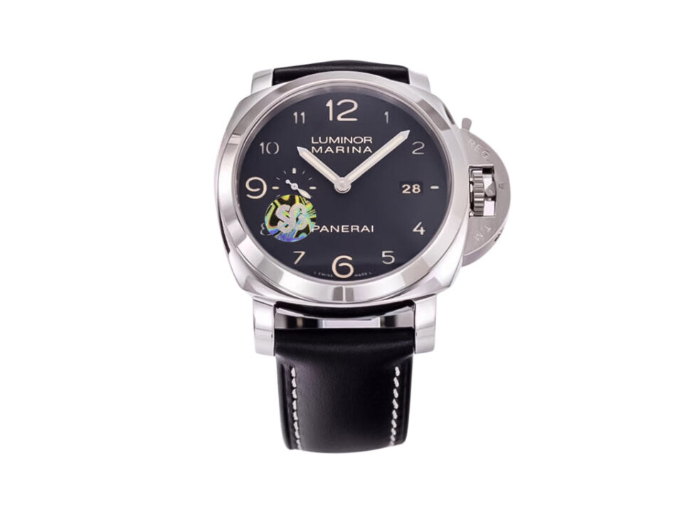 Luminor 1950 Marina 3 Days Automatic Stainless Steel watch with black dial, black strap, and 44mm case diameter.