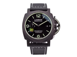 Luminor 1950 44 3 Days Automatic with Carbotech forged carbon case, black sunburst dial, and luminous markers.