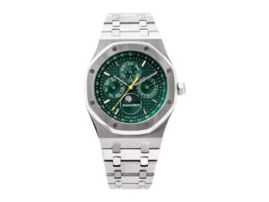 Royal Oak Perpetual Calendar Limited Edition, 41mm stainless steel case, green dial with subdials and moon phase display.