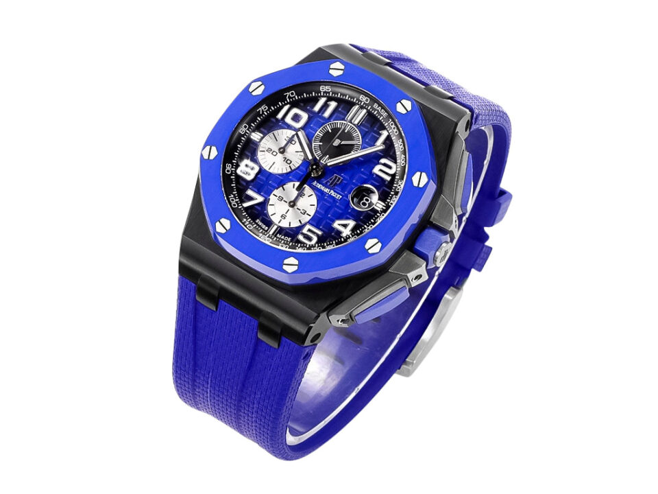 Royal Oak ‘Offshore Chronograph’ Ceramic watch with blue dial, blue bezel, and matching strap (44mm).