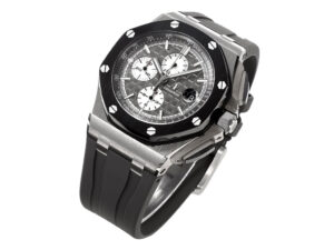 Royal Oak 'Offshore Chronograph' Stainless Steel watch with a 44mm case, grey dial, and black rubber strap.