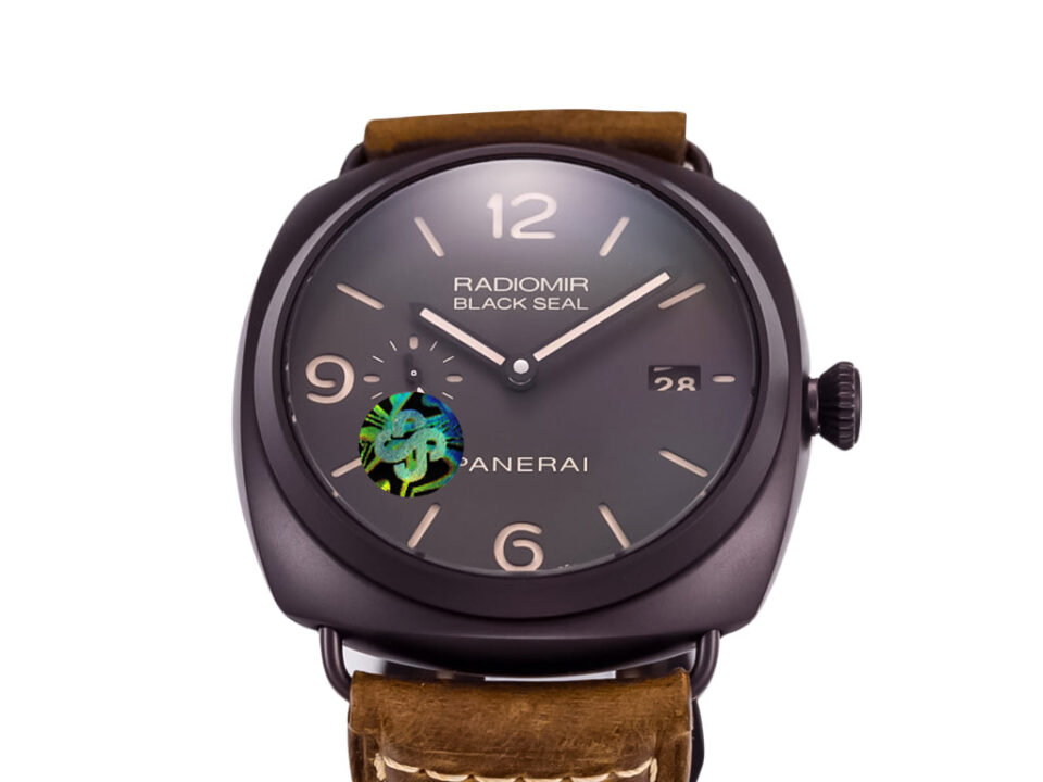 Radiomir Composite Black Seal 3 Days Automatic watch with a brown dial, matching brown strap, and 45mm case.