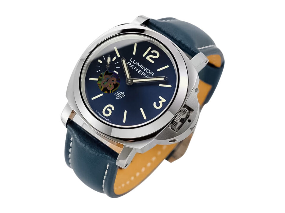 Luminor Marina Logo 3 Days ‘Blu Mare Edition’ watch with stainless steel Bettarini-style case and blue leather strap.