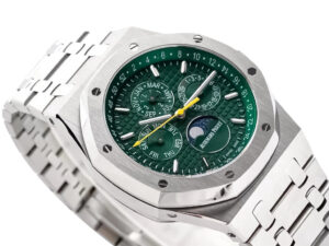 Royal Oak Perpetual Calendar Limited Edition watch in stainless steel, 41mm, with green dial and intricate calendar features.