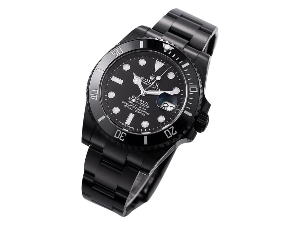 Submariner Date Stainless Steel (Blaken) watch with a black dial, 40mm case, and luminescent markers.