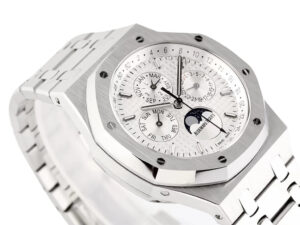 Royal Oak Perpetual Calendar watch in stainless steel, 41mm case, silver dial with moon phase and calendar functions.