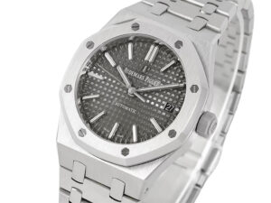 Royal Oak Stainless Steel watch with a 37mm case, grey textured dial, silver hour markers, and integrated bracelet.