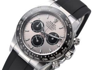 Cosmograph Daytona Stainless Steel Oysterflex with Grey Sunburst Dial (2023), featuring black subdials and tachymeter bezel.