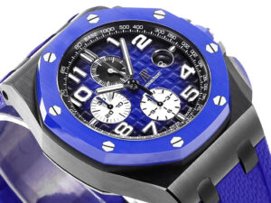 Royal Oak Offshore Chronograph 44mm watch with blue ceramic bezel, matching blue dial, and silver-tone accents.