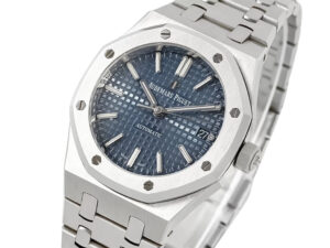 Royal Oak Stainless Steel watch with blue dial, 37mm case size, featuring a signature octagonal bezel and link bracelet.