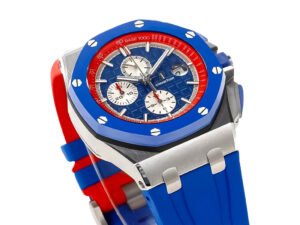 Royal Oak Offshore Chronograph ‘Russian Flag’ (44mm) watch with a blue, red, and white design and stainless steel case.