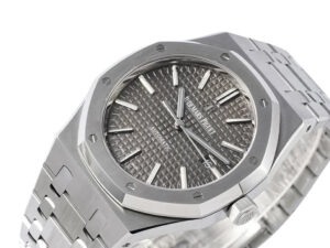 Royal Oak Stainless Steel watch with grey textured dial, 41mm case, and integrated stainless steel bracelet.