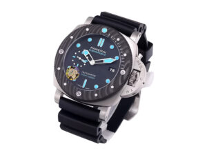 Luminor Submersible 47 3 Days Automatic watch with BMG-Tech titanium case, forged carbon bezel, and black rubber strap.
