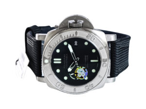 Luminor Submersible 47 'Mike Horn Edition' watch featuring a titanium case, titanium bezel grad, and black strap.