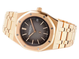 Royal Oak ‘Jumbo Extra-Thin’ Pink Gold ‘50th Anniversary’ with Grey Dial (39) showcasing its sleek design and iconic details.