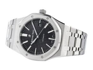 Royal Oak Stainless Steel with Black Dial (41mm) - Model 15400, featuring a sleek design and signature octagonal bezel.