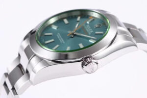 Milgauss GV Stainless Steel watch with Z-Blue dial (40mm), featuring a green sapphire crystal polished stainless steel case.