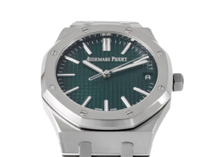 Royal Oak Stainless Steel '50th Anniversary' Watch with Green Dial (41mm), featuring a sleek design and silver-tone accents.