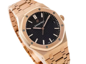 Royal Oak Pink Gold with Black Dial (41mm) - Model 15500, showcasing an elegant octagonal bezel and patterned black dial.
