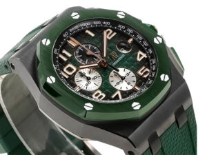Royal Oak Offshore Chronograph Ceramic with Green Dial and Bezel, 44mm, featuring bold numerals and chronograph sub-dials.