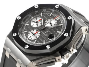 Royal Oak ‘Offshore Chronograph’ Stainless Steel (44mm) with a grey dial, black bezel, and visible sub-dials.